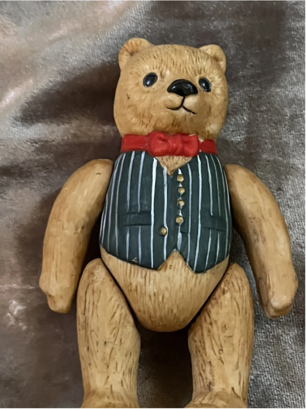1983 Dept 56 Bisque Porcelain Teddy Bear Figurine Ornament String Jointed GREAT